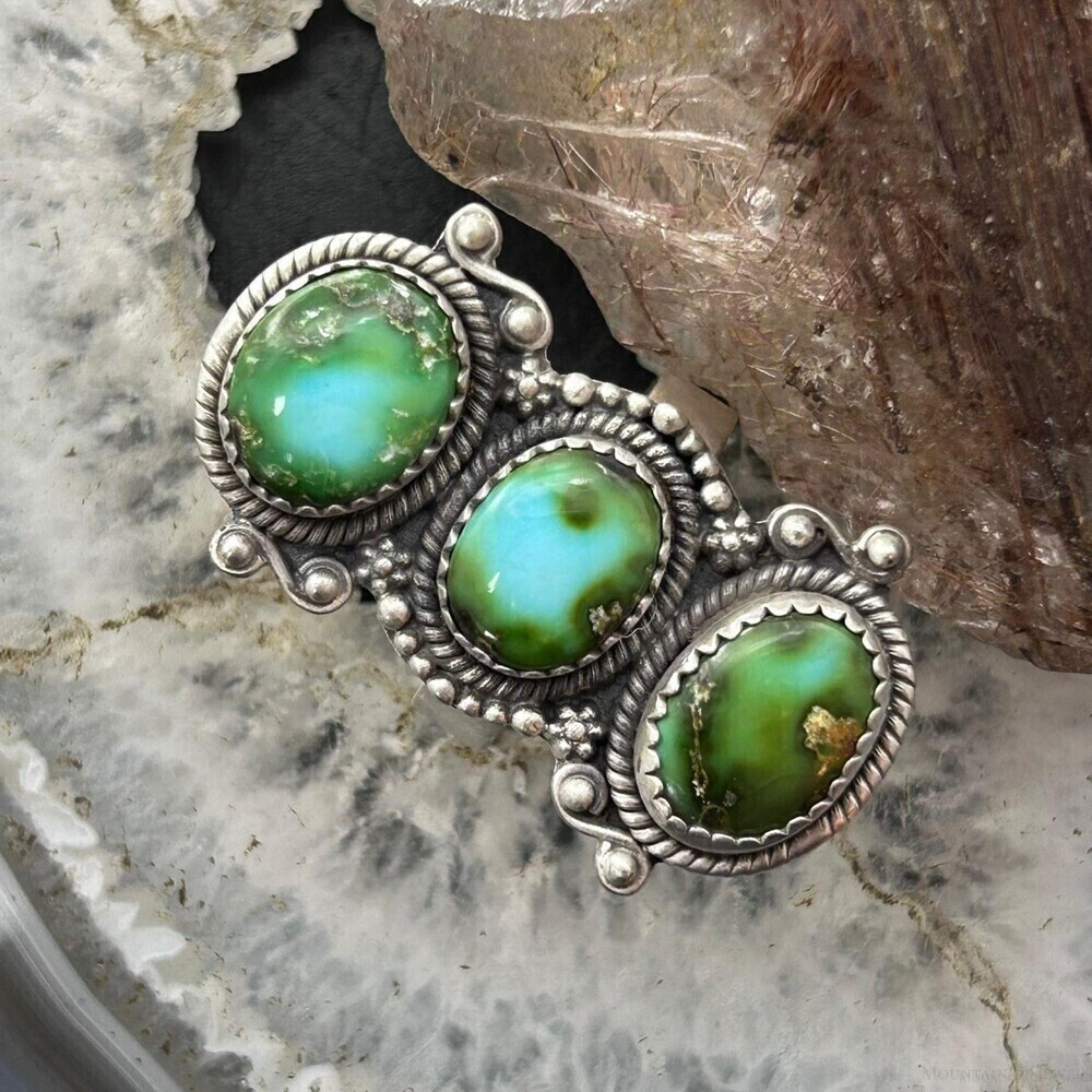 Sterling Southwestern Style 3 Sonora Gold Turquoise Adjustable Ring For Women